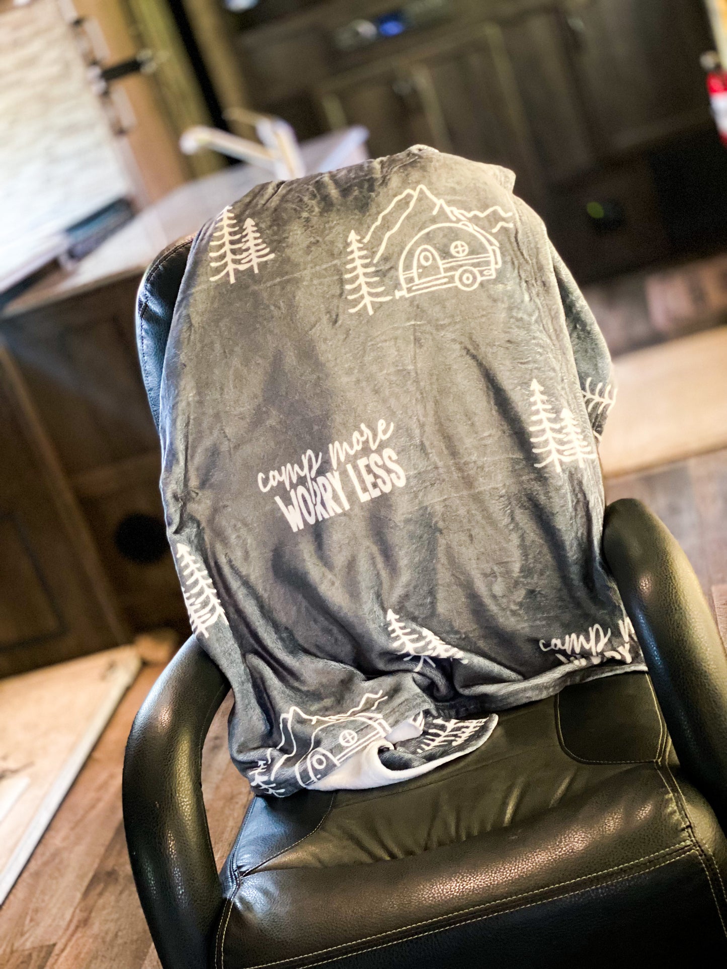 Camp More Worry Less Blanket - GREY