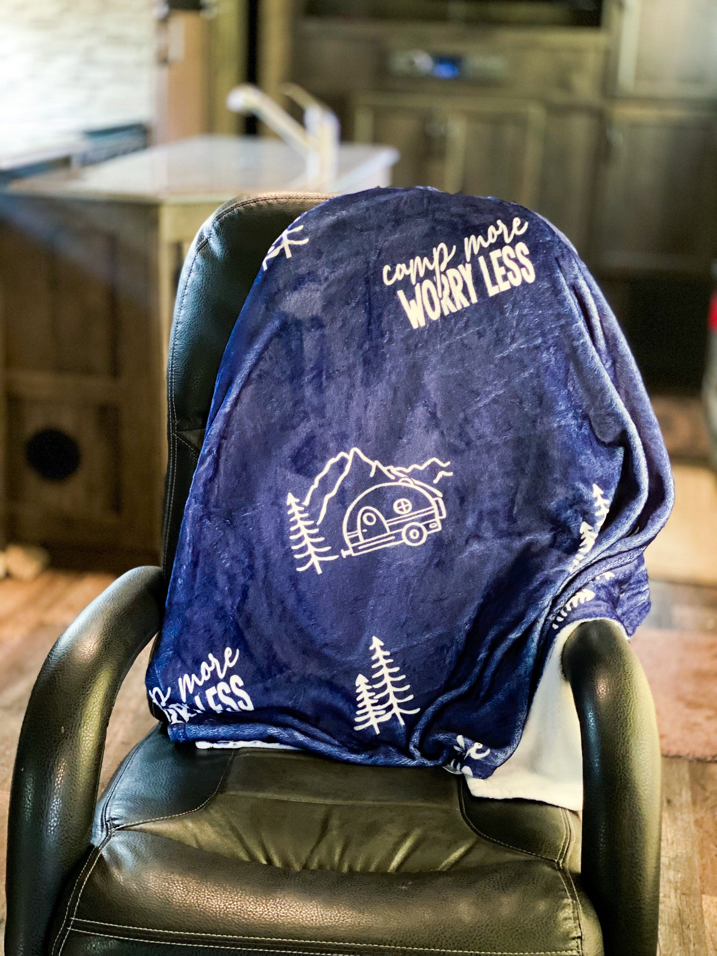 Camp More Worry Less NAVY blanket