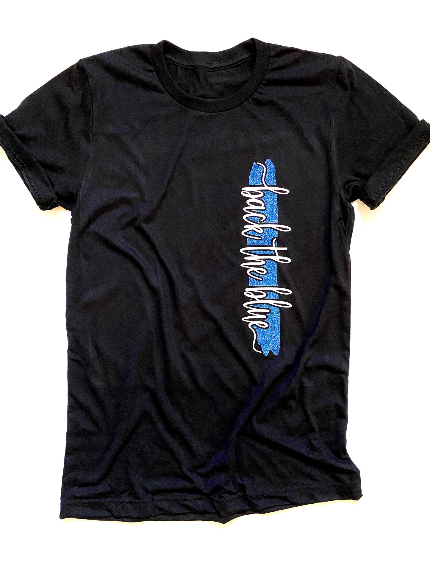 ADULT Back the blue cursive line - SOLID COLORS
