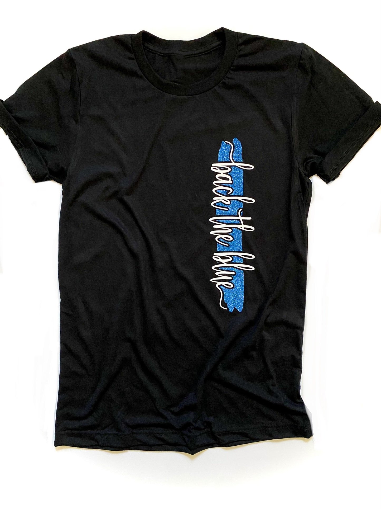 ADULT Back the blue cursive line - SOLID COLORS