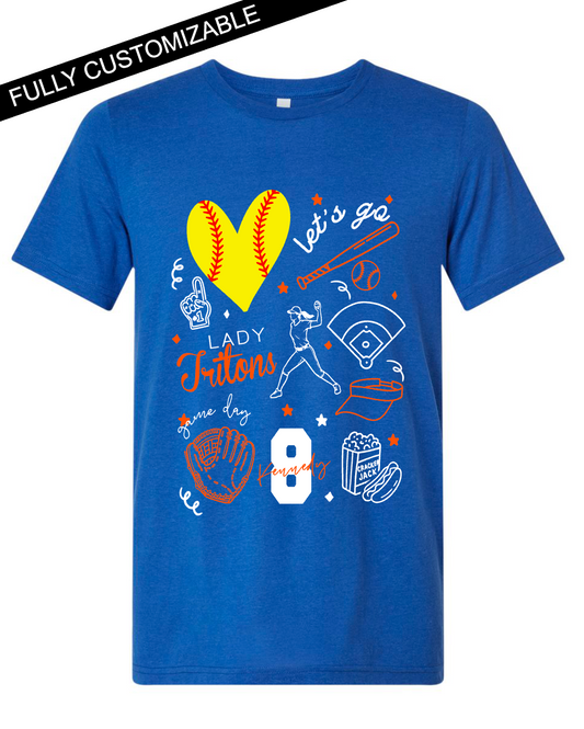 Softball Line Doodle- WITH BALL - Customizable