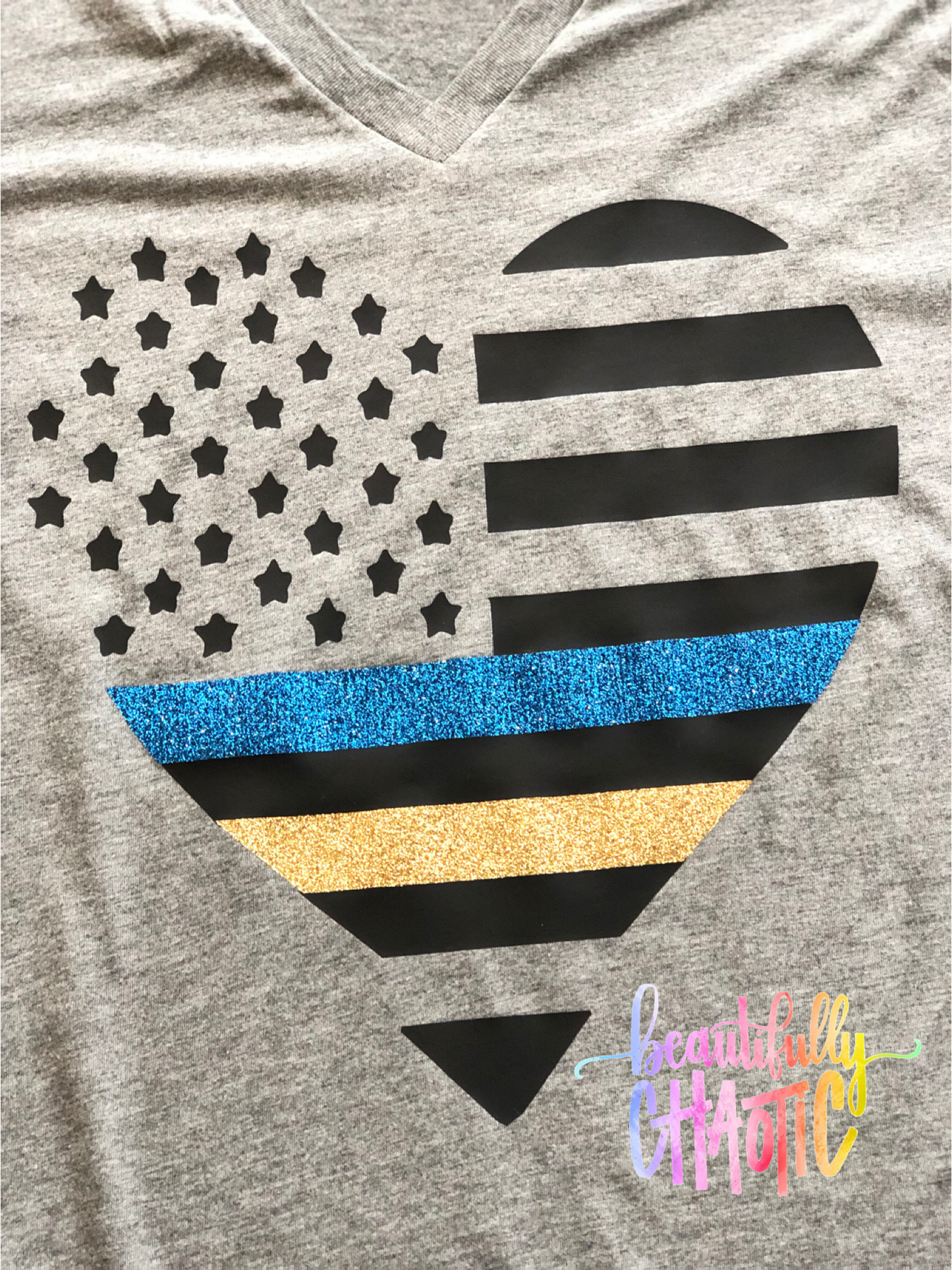 Thin gold & thin blue line heart