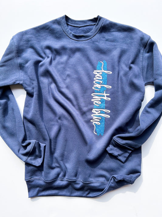 ADULT Back the blue cursive line - SOLID COLORS