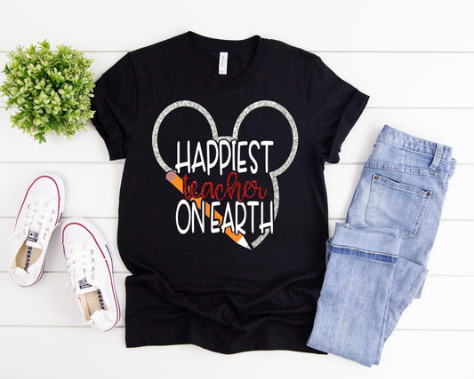 Happiest TEACHER on earth - RED GLITTER