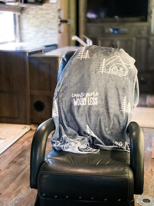 Camp More Worry Less Blanket - GREY