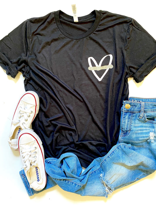 Thin silver line heart- Pocket design