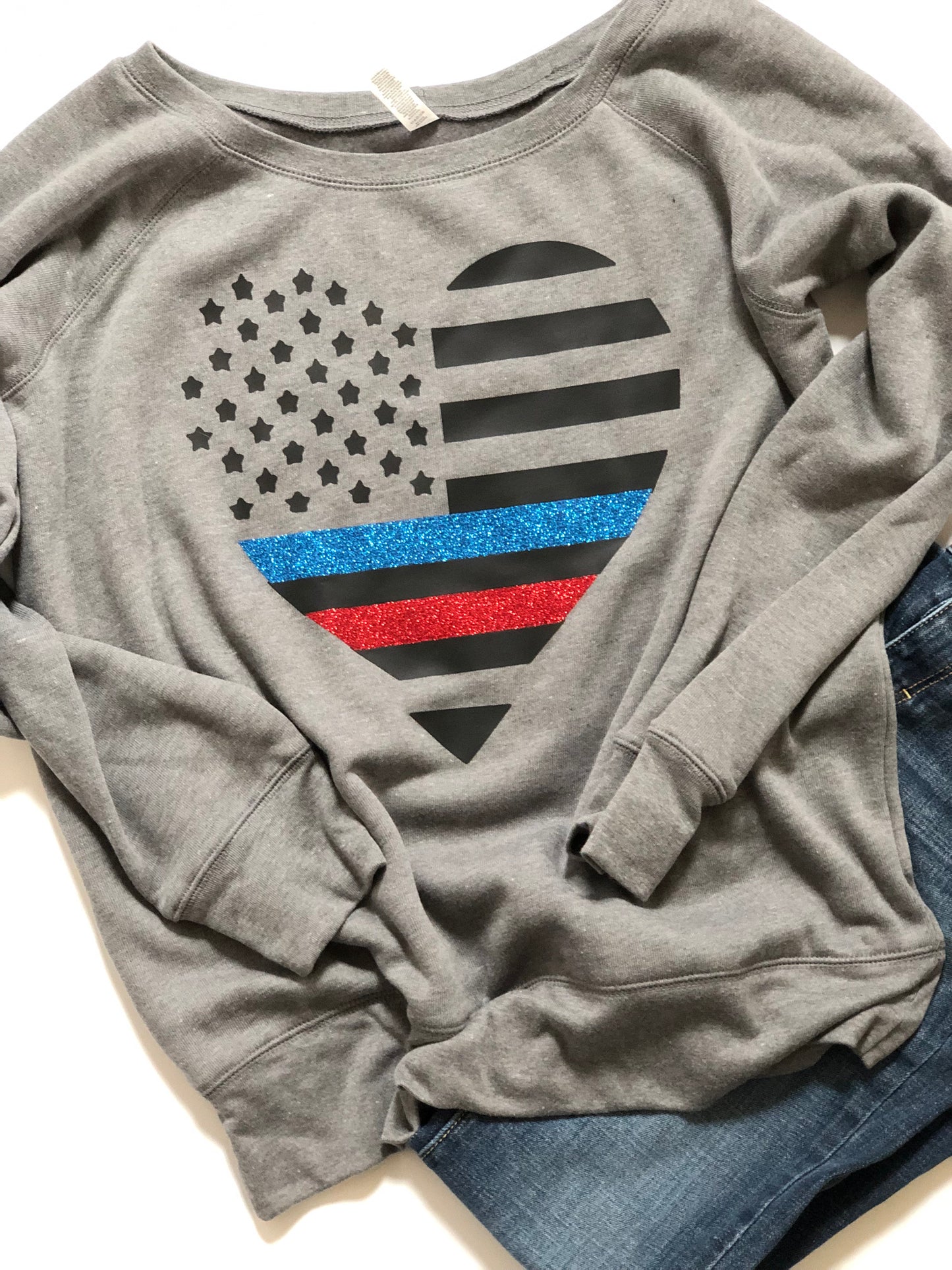 Thin red line and thin blue line heart